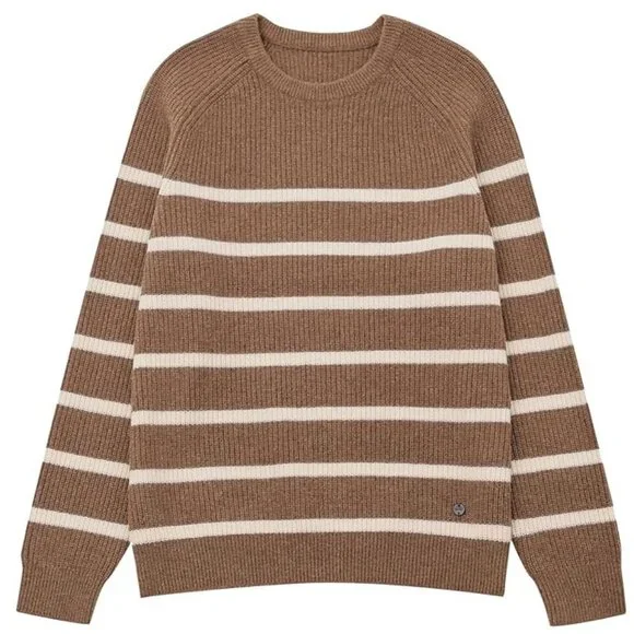 KVSS 100% Pure Cashmere Crewneck Pullover Sweater Brown/Cream Striped NEW w/Box! - Picture 4 of 6